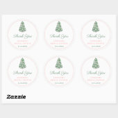 Dank u Elegant Feestdagen Tree Pink Green Favor Ronde Sticker (Vel)