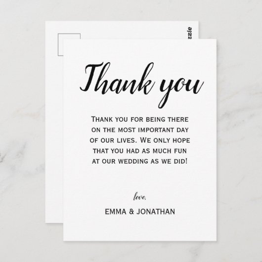 Dank U Elegant Modern Zwart en Wit Feestje Briefkaart (Voorkant / Achterkant)