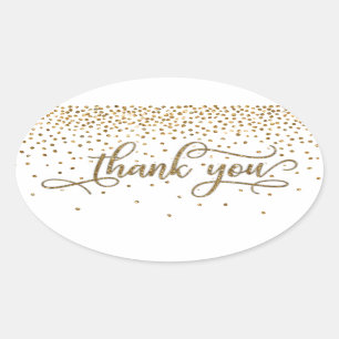 Dank u Elegant Script, Gouden Glitter & Confetti Ovale Sticker