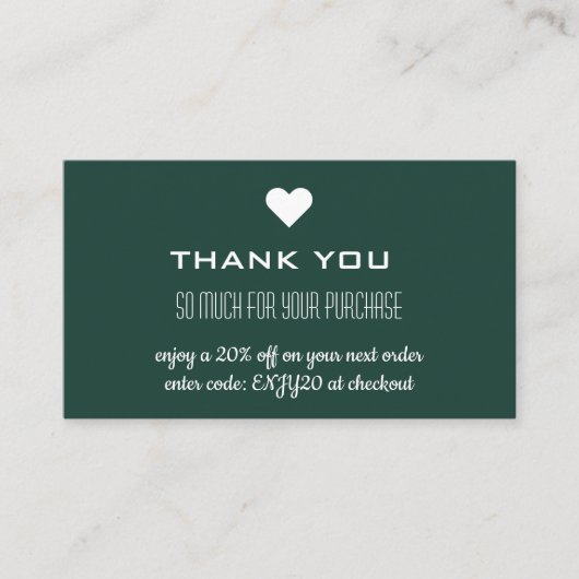 Dank u Emerald Green korting hart Visitekaartje (Voorkant)