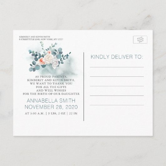 Dank u en Baby Geboorte Aankondiging (Achterkant)