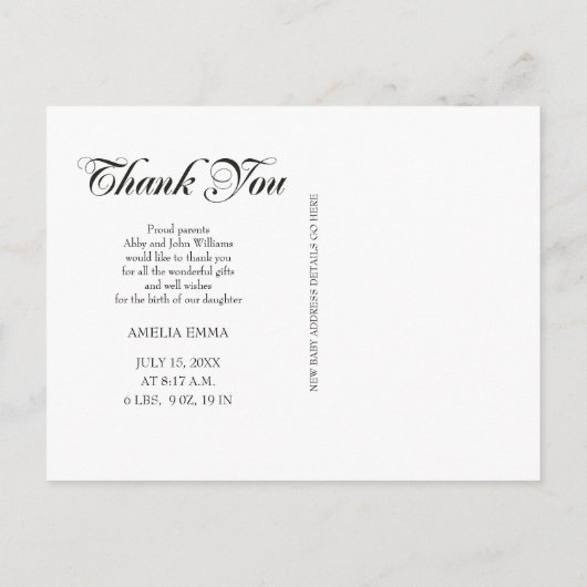 Dank u en Baby Geboorte Aankondiging (Achterkant)