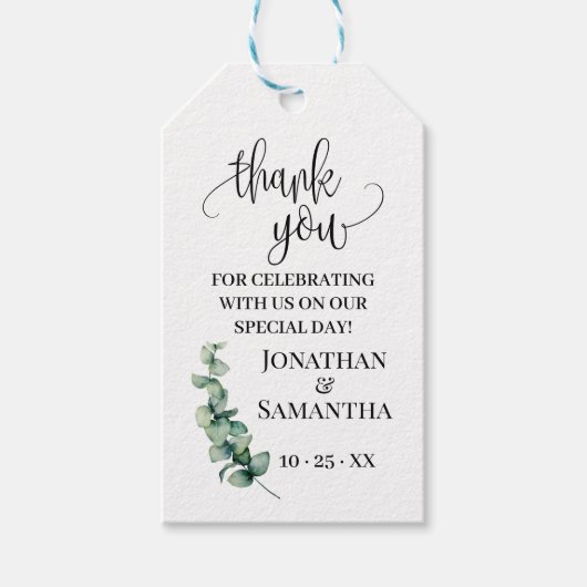 Dank u eucalyptus bruiloft gunst label cadeaulabel (Voorkant)