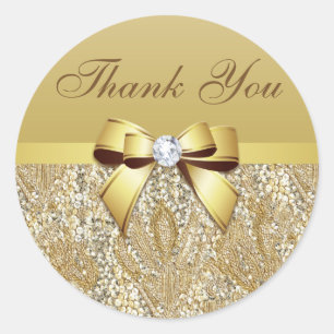 Dank u Faux Gold Sequins Bow Diamond Ronde Sticker