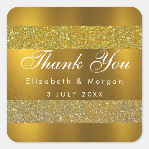 Dank u Faux Gold Sequins Bow Diamond Vierkante Sticker