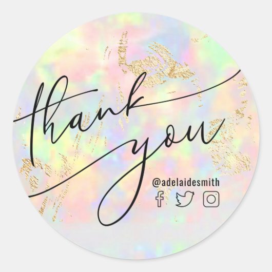 Dank u Faux Iridescent Opal Ronde Sticker (Voorkant)