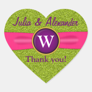 Dank u Faux Lint Jewel Groen Glitter Hart Hart Sticker