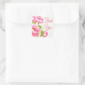 Dank u Floral roze pioenen bloem bruiloft Vierkante Sticker (Tas)