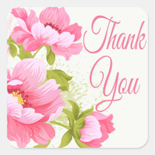 Dank u Floral roze pioenen bloem bruiloft Vierkante Sticker