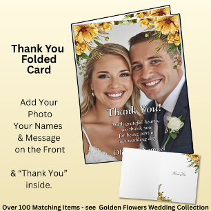 Dank u - Foto met gouden bloemen Wedding Set Bedankkaart