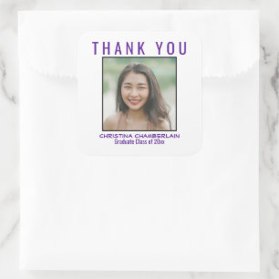 Dank u Foto van de Douane van Afstuderen de Paarse Vierkante Sticker