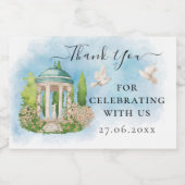 Dank U Gazebo bloemen duiven bruiloft Luxe Gift Sparkling Wijnetiket (Enkel label)