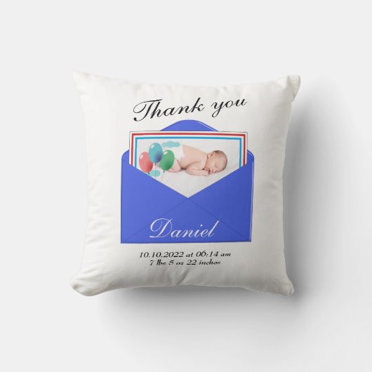 Dank u Geboorte Aankondiging foto Kussen (Voorkant)