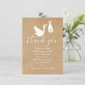 Dank u Gedicht Baby Jongen Douche Ooievaar Rustiek Bedankkaart (Staand voorkant)