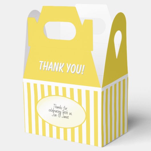 Dank u geel / wit strepen patroon bedankdoosjes (Geopend)