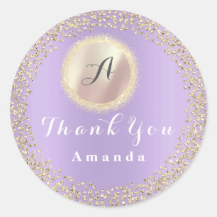 Dank U Glitter Monogram 16e Roze Goud Bruids Ronde Sticker