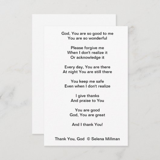 "Dank u, God" gedicht Informatiekaartje (Voorkant / Achterkant)