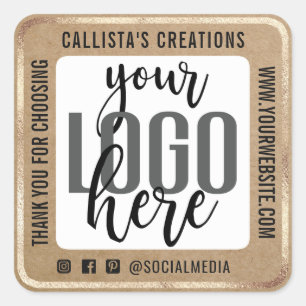 Dank u Gold Border Kraft Paper Business Logo Vierkante Sticker