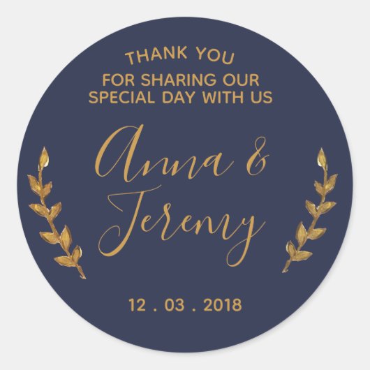 Dank u Gold en Navy Blue Feather Sticker (Voorkant)