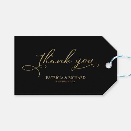 Dank u - Gold Foil Script Wedding Favor Labels Cadeaulabel (Voorkant (Horizontaal))