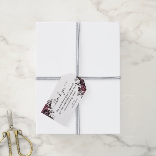 Dank u Gothic Bloemen Bruiloft Modern Chique Cadeaulabel (Met Touw)