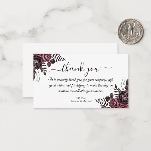 Dank u Gothic Bloemen Bruiloft Modern Notitiekaartje (Voorkant / Achterkant in situ)