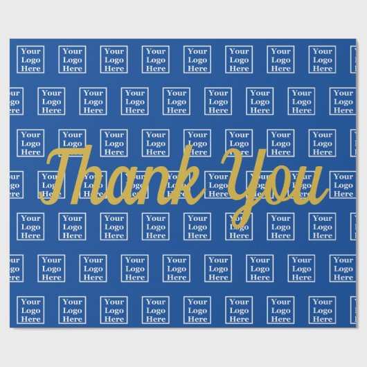 Dank U Goud Schrift Blauw Uw Logo Hier Patroon Cadeaupapier (Vlak)
