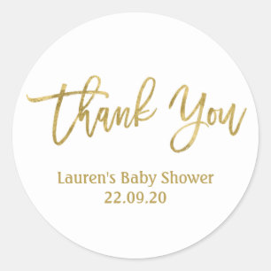 Dank u gouden baby shower ronde sticker