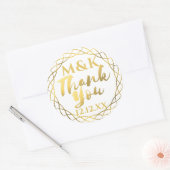 Dank U Gouden Monogram Trouw Favor Sticker (Envelop)