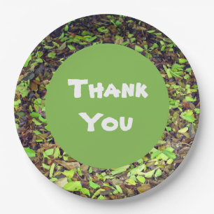 Dank u Green Brown Autumn Leaves Appreciance Papieren Bordje