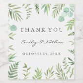 Dank u Groene Bladkrans Bruiloft Wijn Label Etiket (Enkel label)