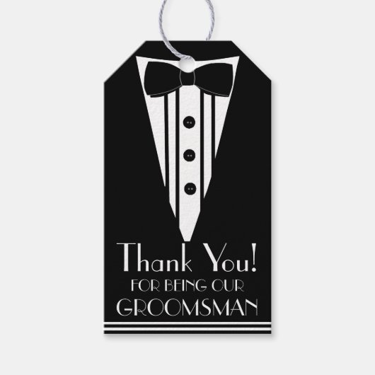 Dank u Groomsman Tuxedo Cadeaulabel (Voorkant)
