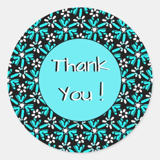 Dank u Groovy Batik Turquoise Bloem Patroon Ronde Sticker (Voorkant)