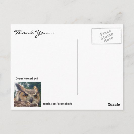 Dank u grote gehoornde uil Briefkaart (Achterkant)