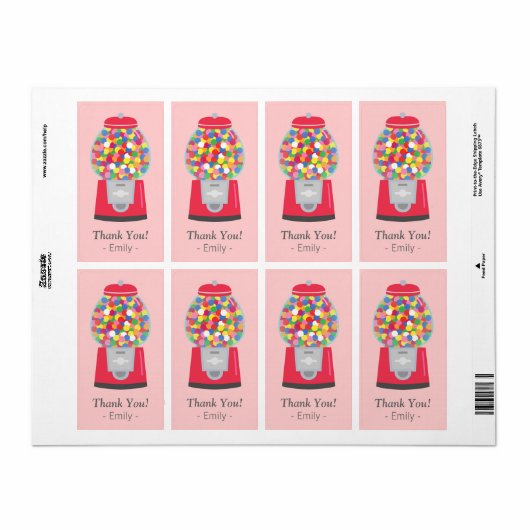 Dank u, Gumball Machine, Snoep Party Etiket (Full Sheet)