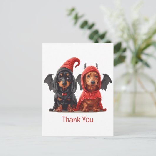 Dank u Halloween teckel honden Duivelsvleermuis Briefkaart (Staand voorkant)