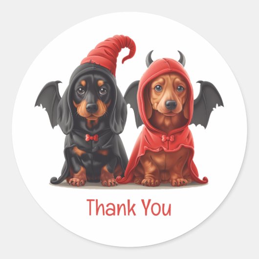 Dank u Halloween teckel honden Duivelsvleermuis Ronde Sticker (Voorkant)