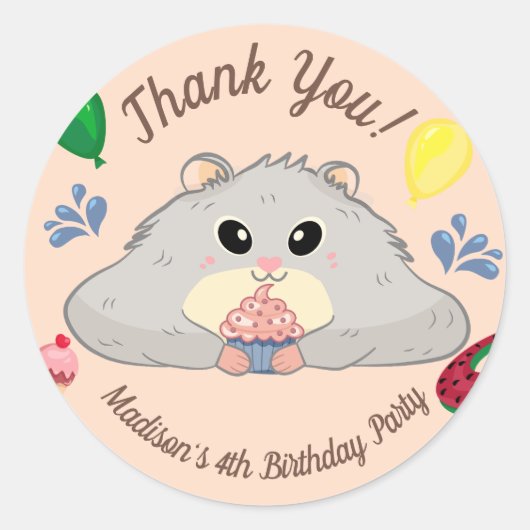 Dank u Hamster Bday Pool Party Ronde Sticker (Voorkant)