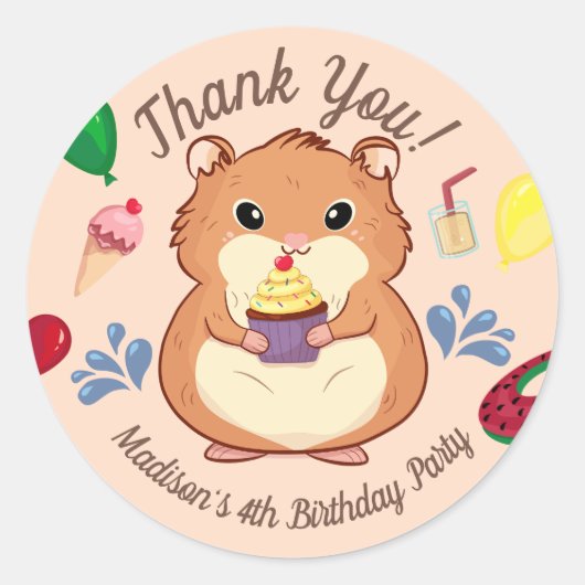 Dank u Hamster Verjaardag Pool Party Ronde Sticker (Voorkant)