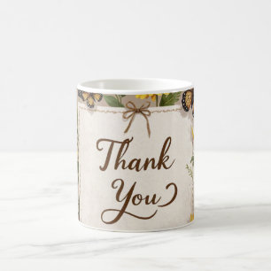 Dank u Hand getrokken wilde bloemen, tarwe stengel Koffiemok