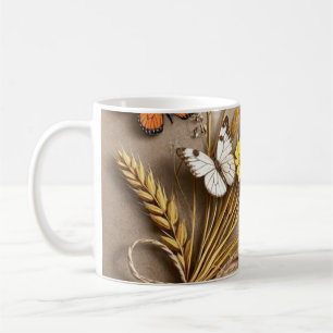 Dank u Hand getrokken wilde bloemen, tarwe stengel Koffiemok