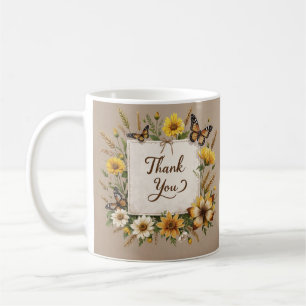 Dank u Hand getrokken wilde bloemen, tarwe stengel Koffiemok