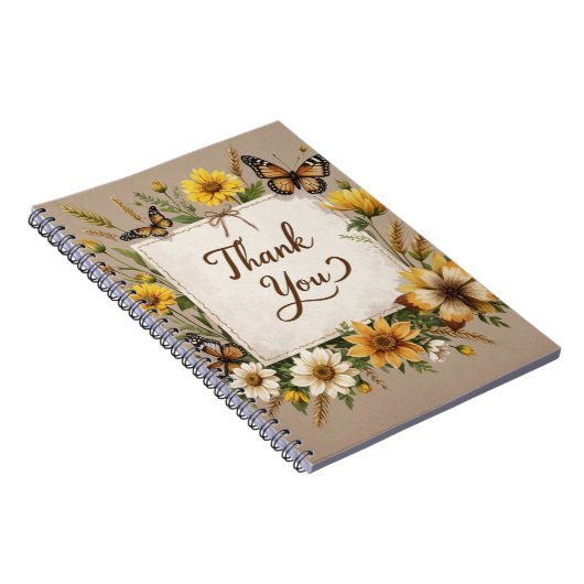 Dank u Hand getrokken wilde bloemen, tarwe stengel Notitieboek (Rechterzijde)