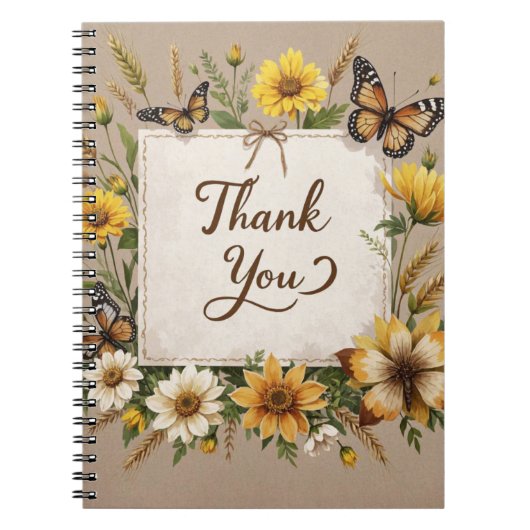Dank u Hand getrokken wilde bloemen, tarwe stengel Notitieboek (Voorkant)