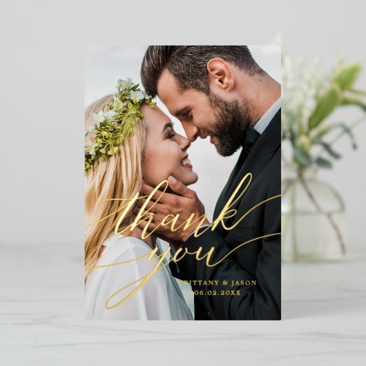 Dank u Hand Lettered Script Wedding Kaart (Staand Voorkant)