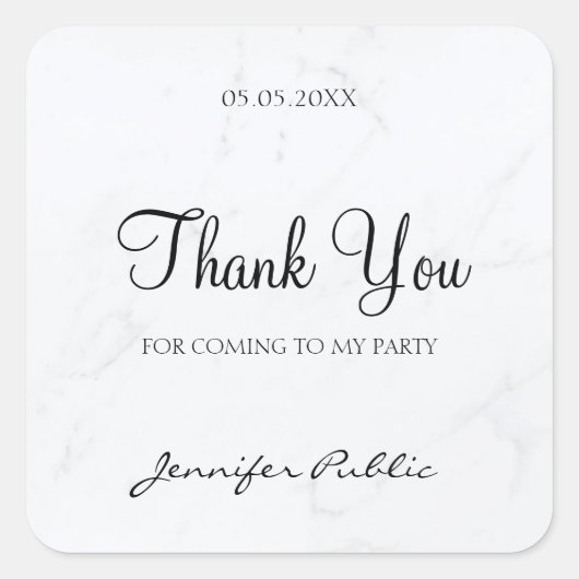 Dank u Hand Script Tekst Marmer Elegant Sjabloon Vierkante Sticker (Voorkant)