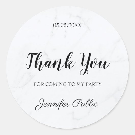 Dank u Hand Script Tekst Marmeren Sjabloon Elegant Ronde Sticker (Voorkant)