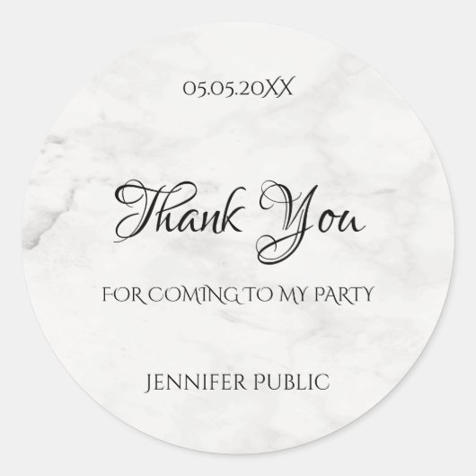 Dank u Handgeschreven Script Sjabloon Marble Chic Ronde Sticker (Voorkant)
