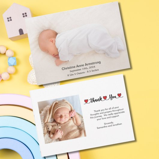 Dank u harten Naam Geboorte Aankondiging Kaart