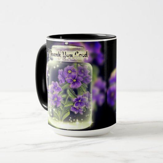 Dank u Heer Paarse Pansies Mok (Voorkant links)